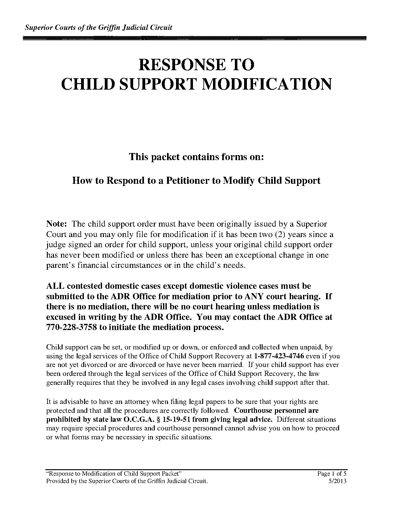 response to petition for modification of child support