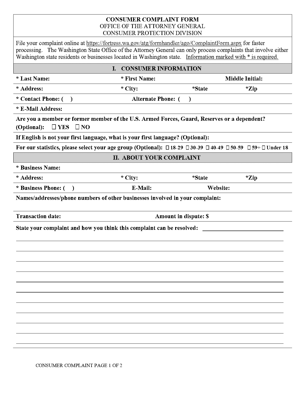 consumer affairs wa complaint form