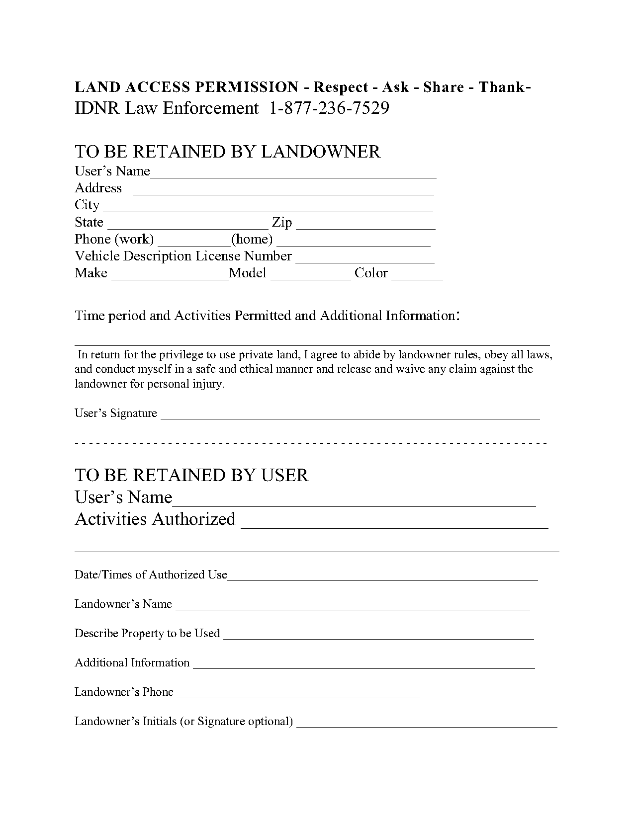 landowner liability release form