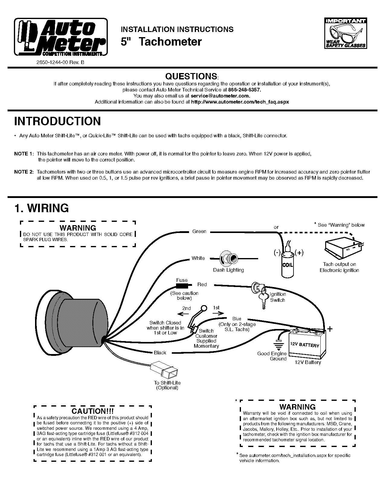 instruction manual for autometer tachometer