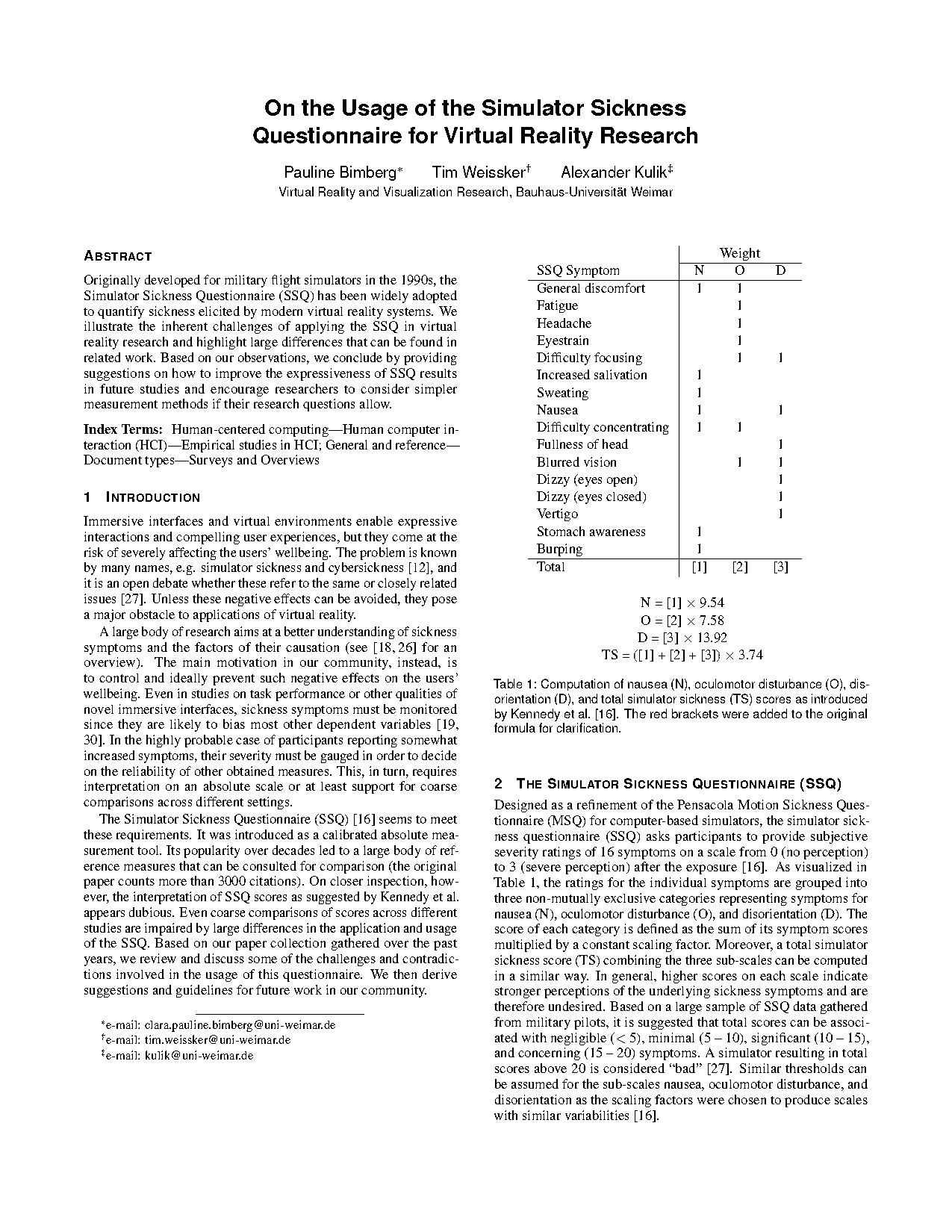 simulator sickness questionnaire scoring