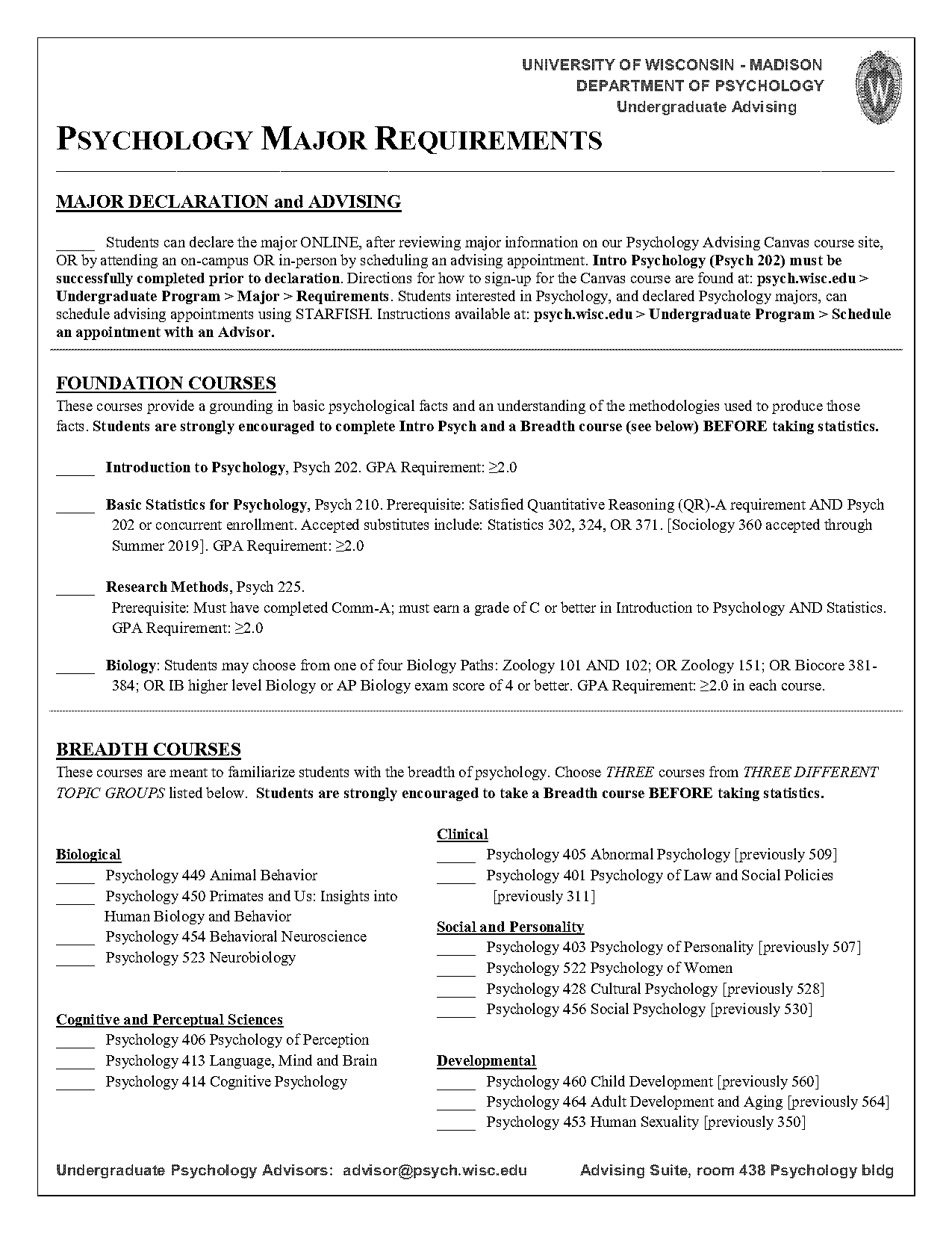 biology major uw madison requirements