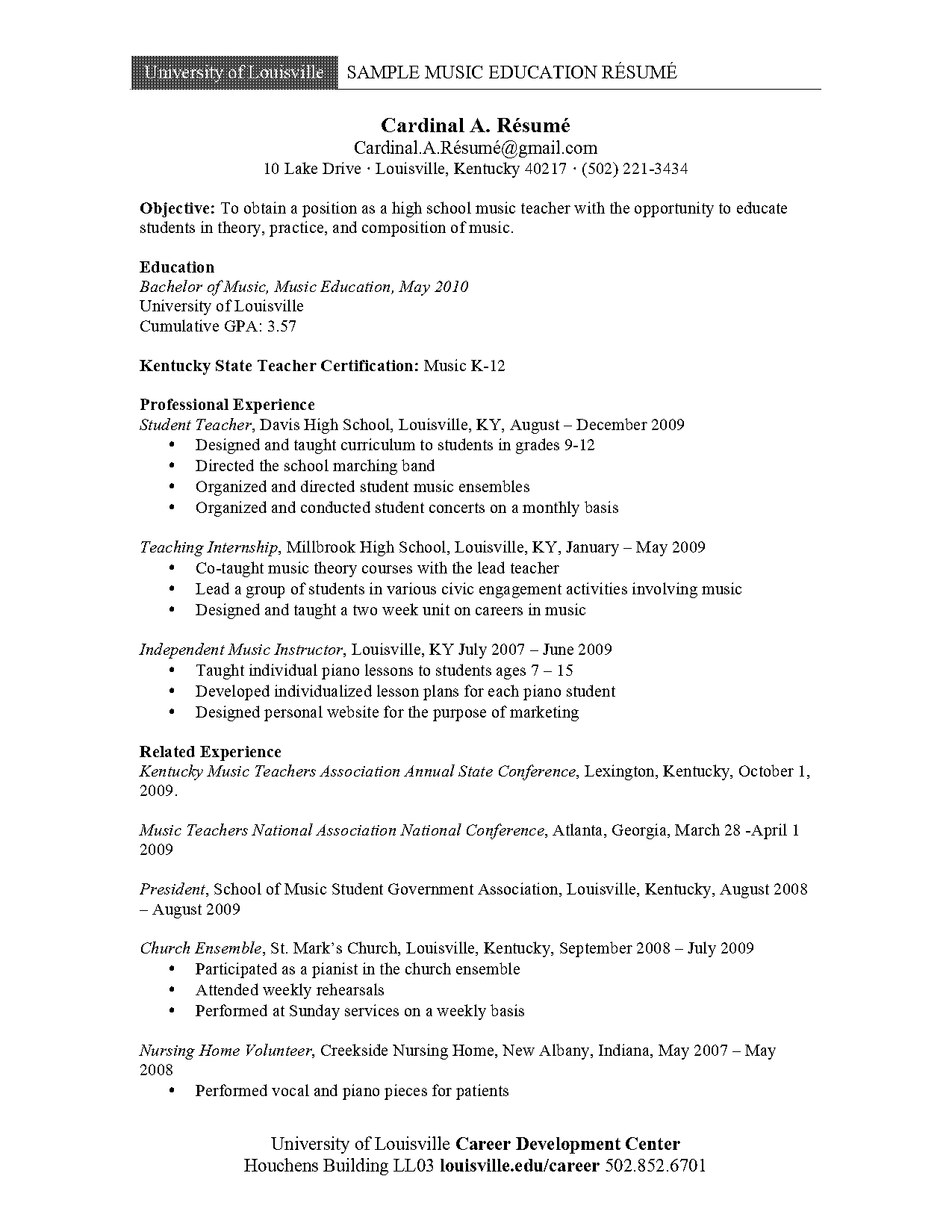 music education objective resume