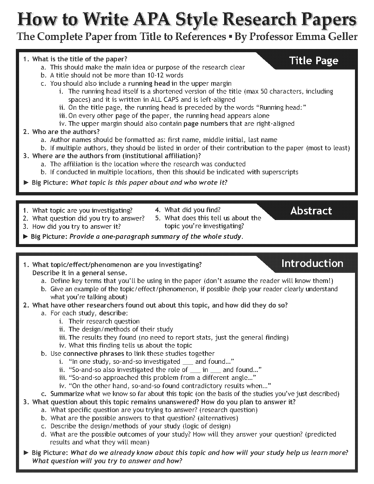 how to write a series of research questions apa