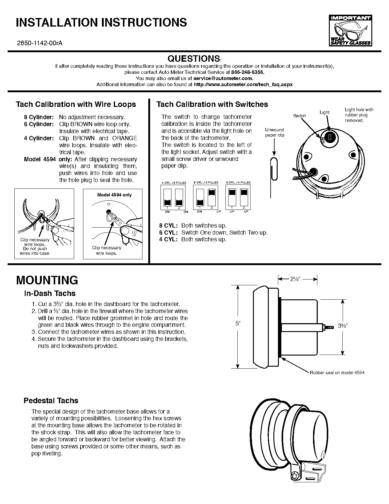 instruction manual for autometer tachometer