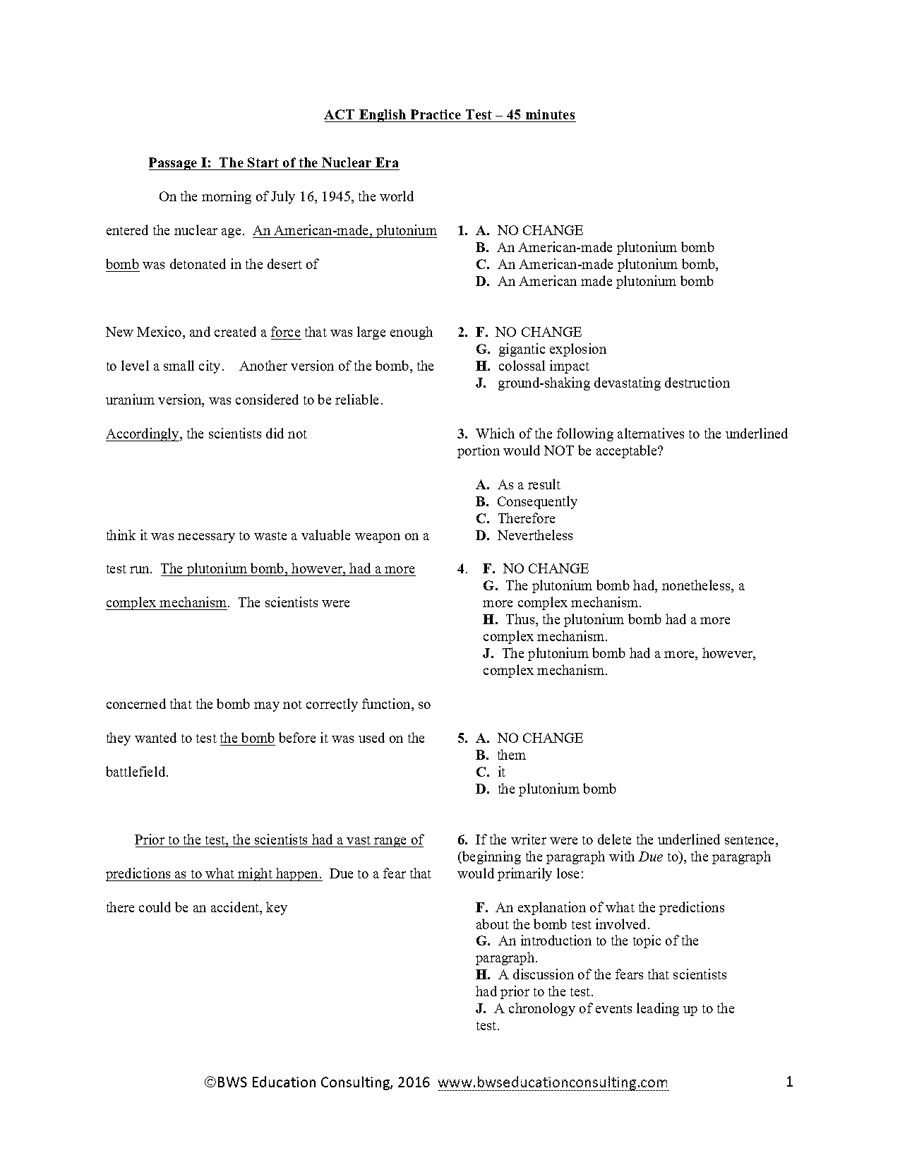 act english test examples