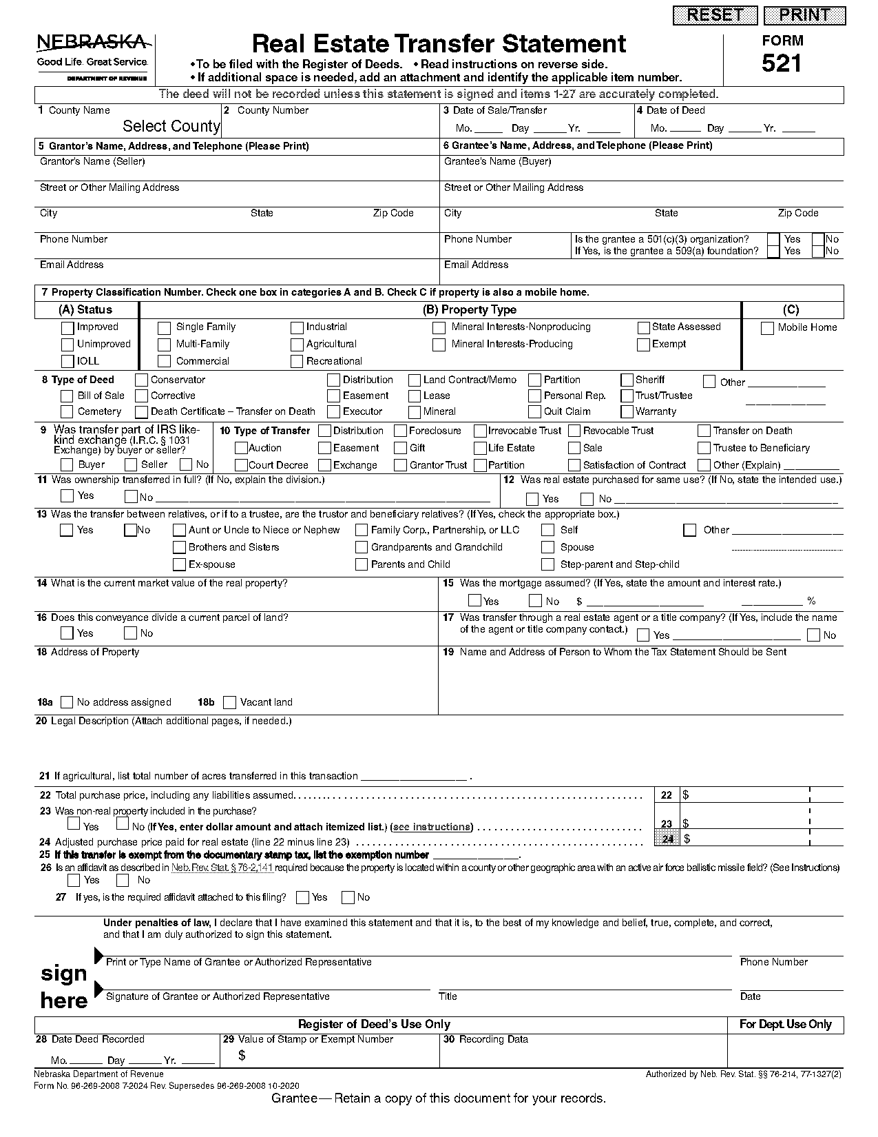 residential purchase agreement form nebraska