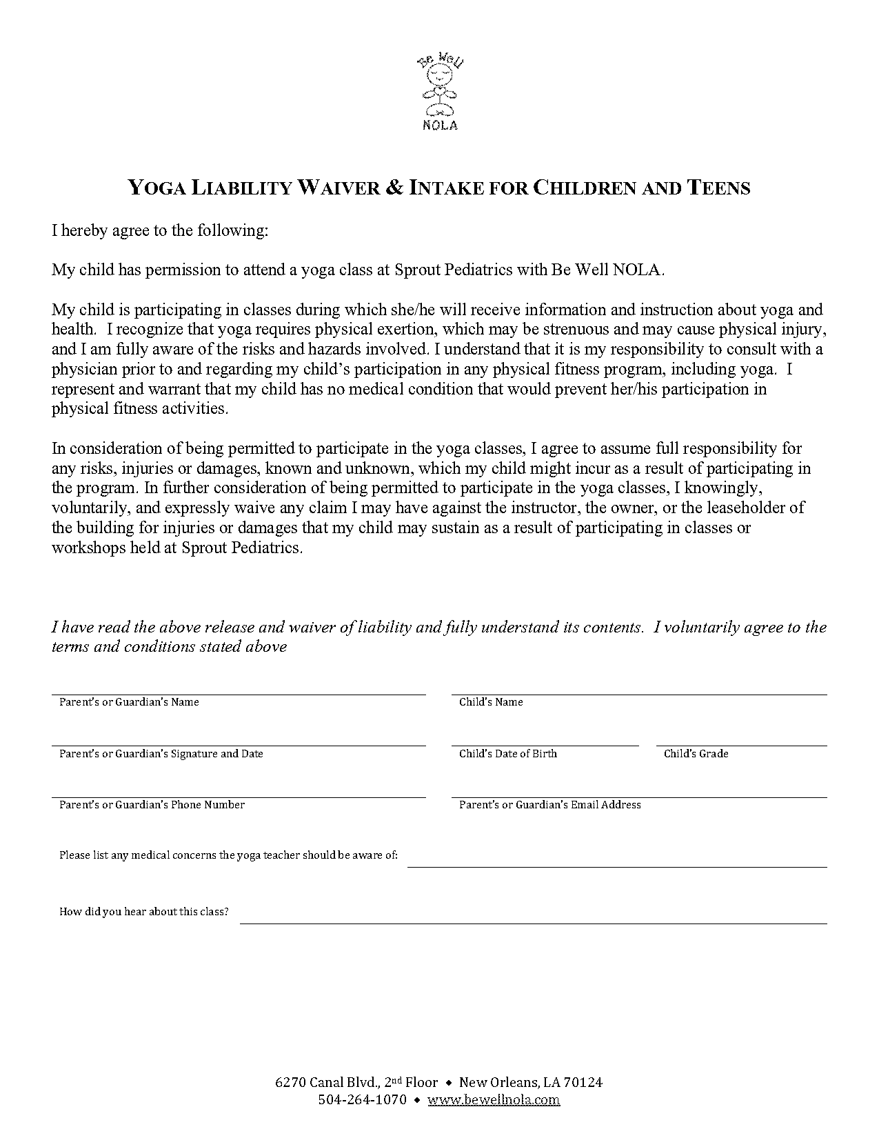 free yoga waiver template