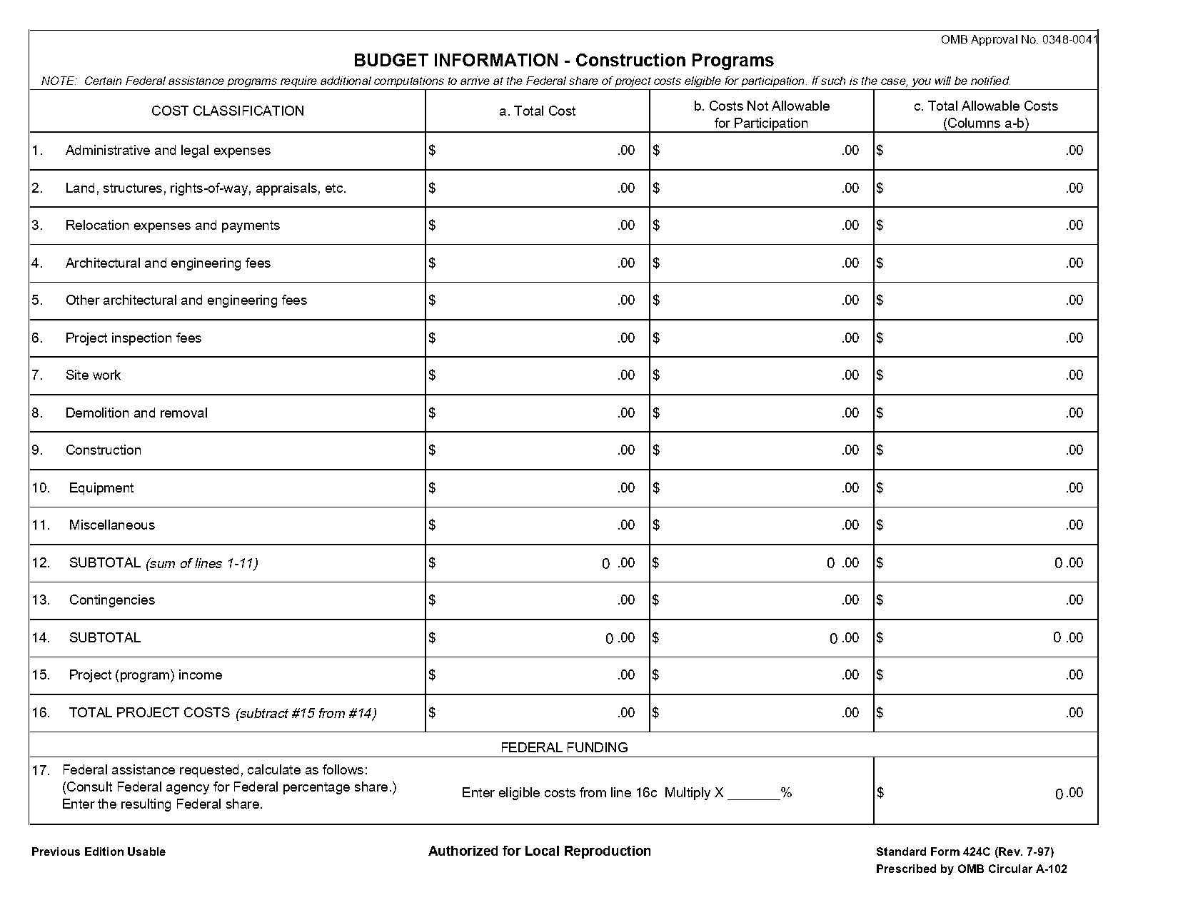 construction expense sheet blank