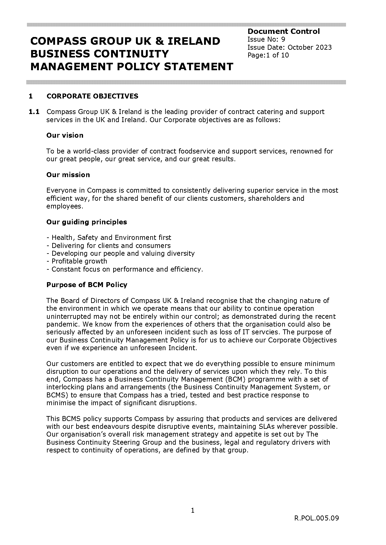 bcm policy statement template