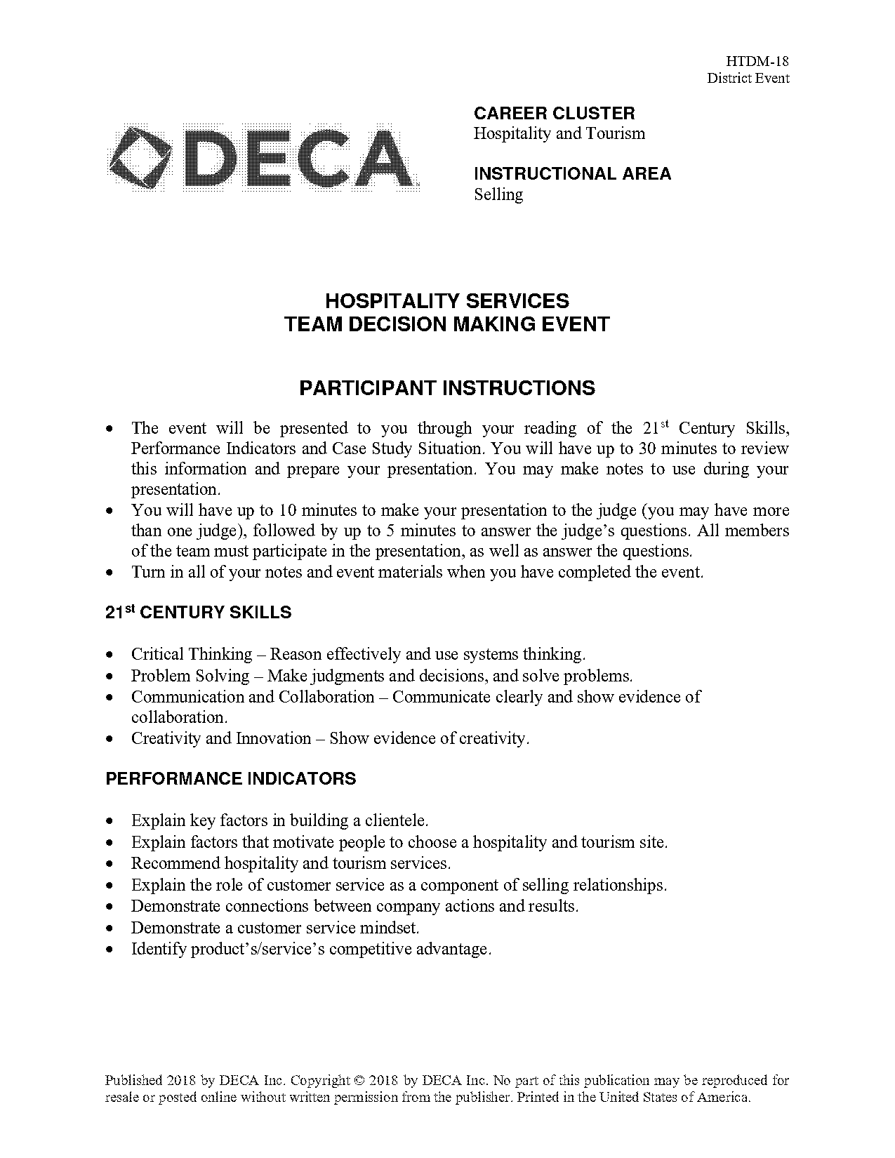 sample deca role plays hospitality services