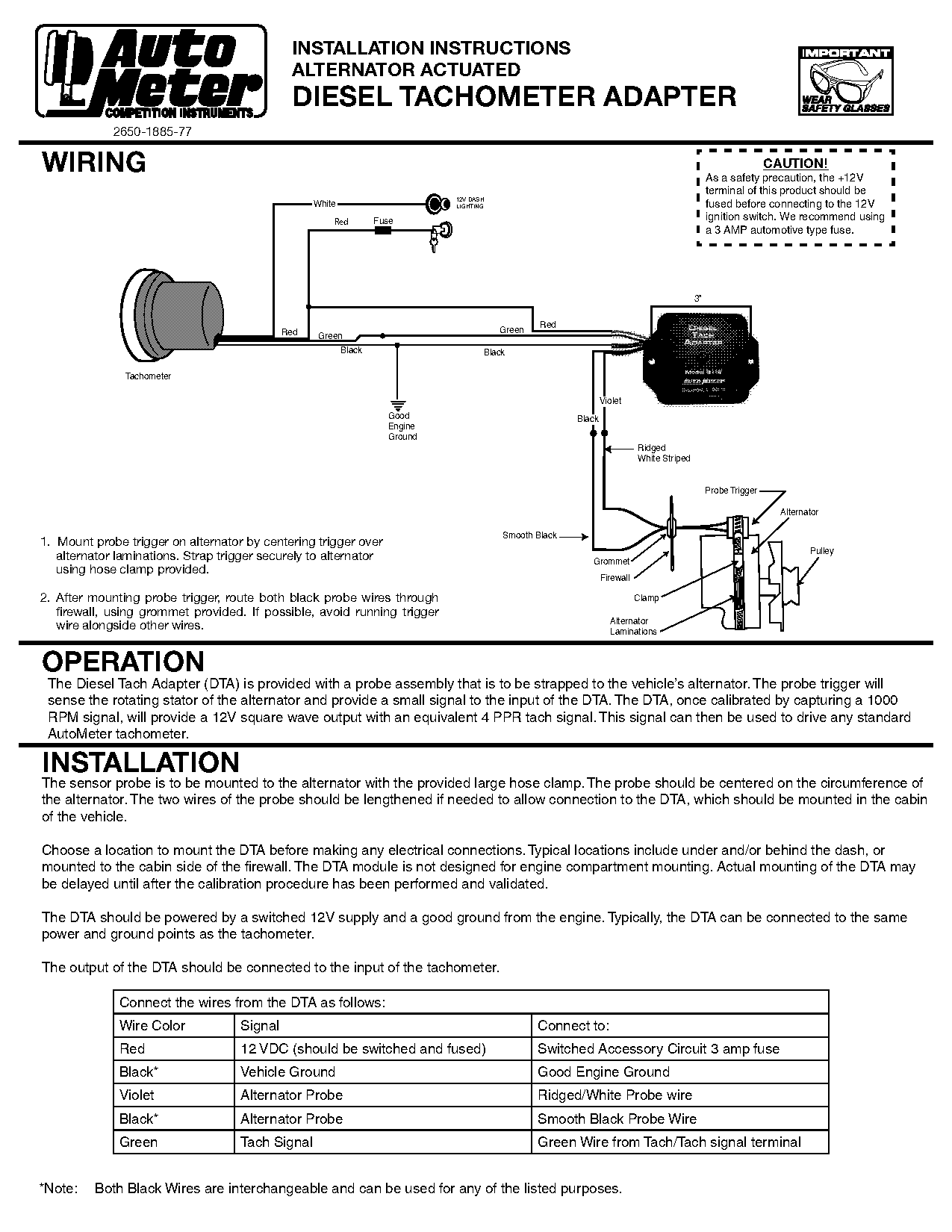 instruction manual for autometer tachometer