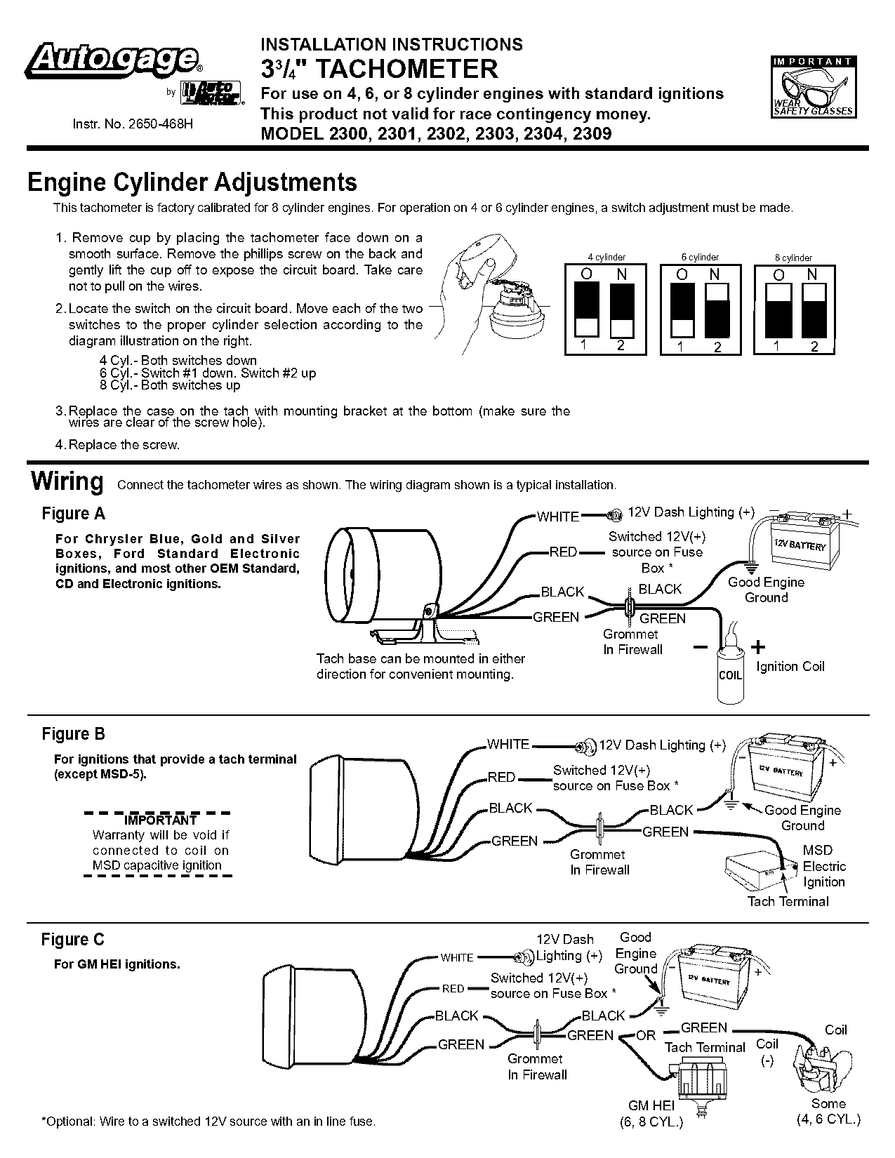 instruction manual for autometer tachometer