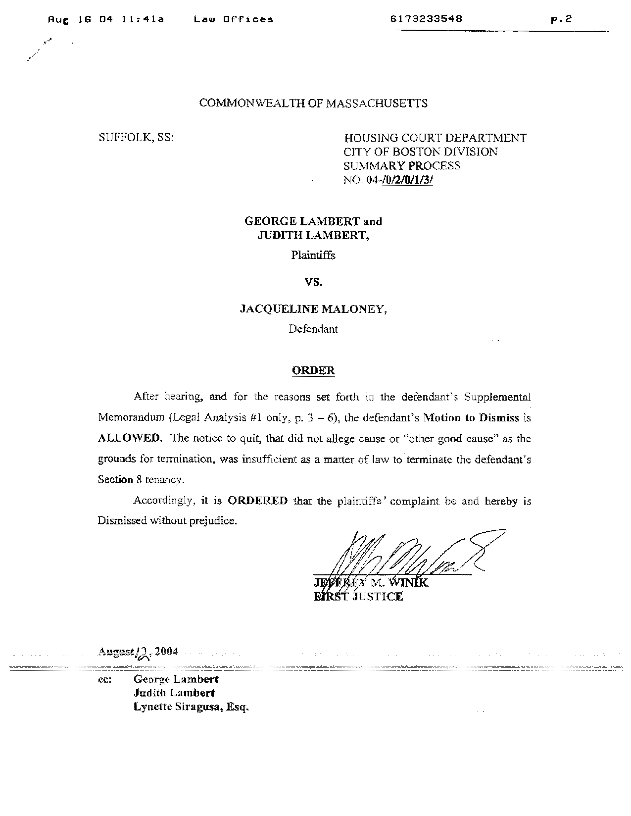 massachusetts notice of termination of month to month lease