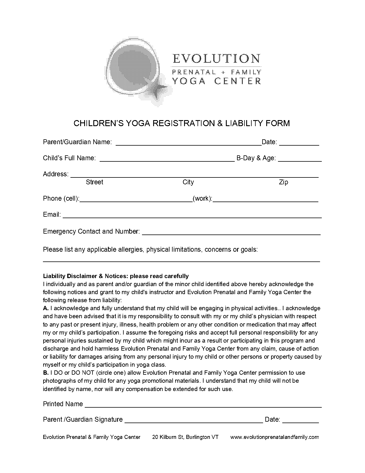 free yoga waiver template