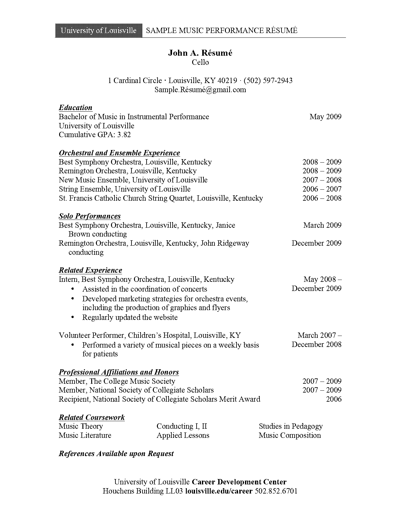 music resume objective samples