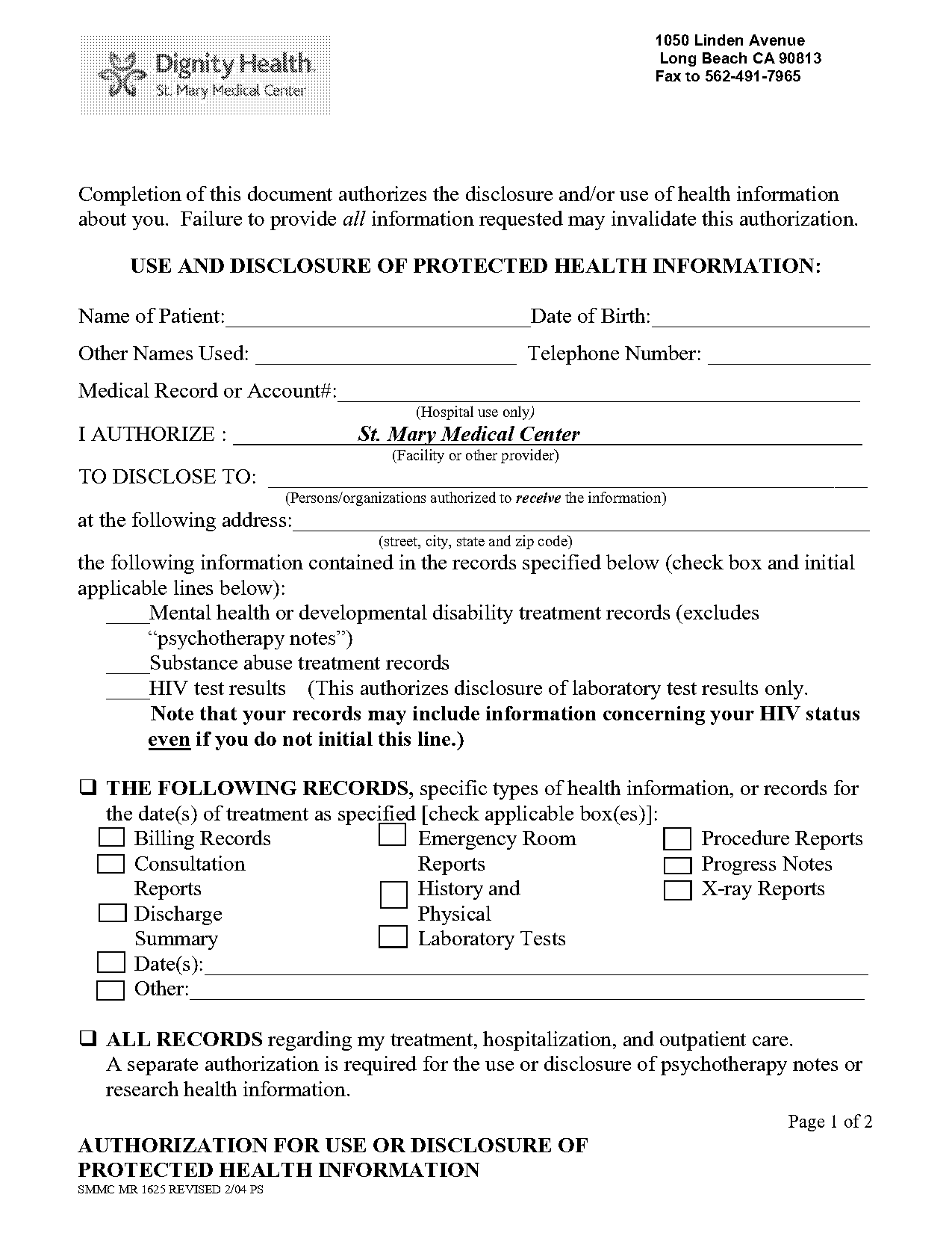 st mary hospital long beach medical records