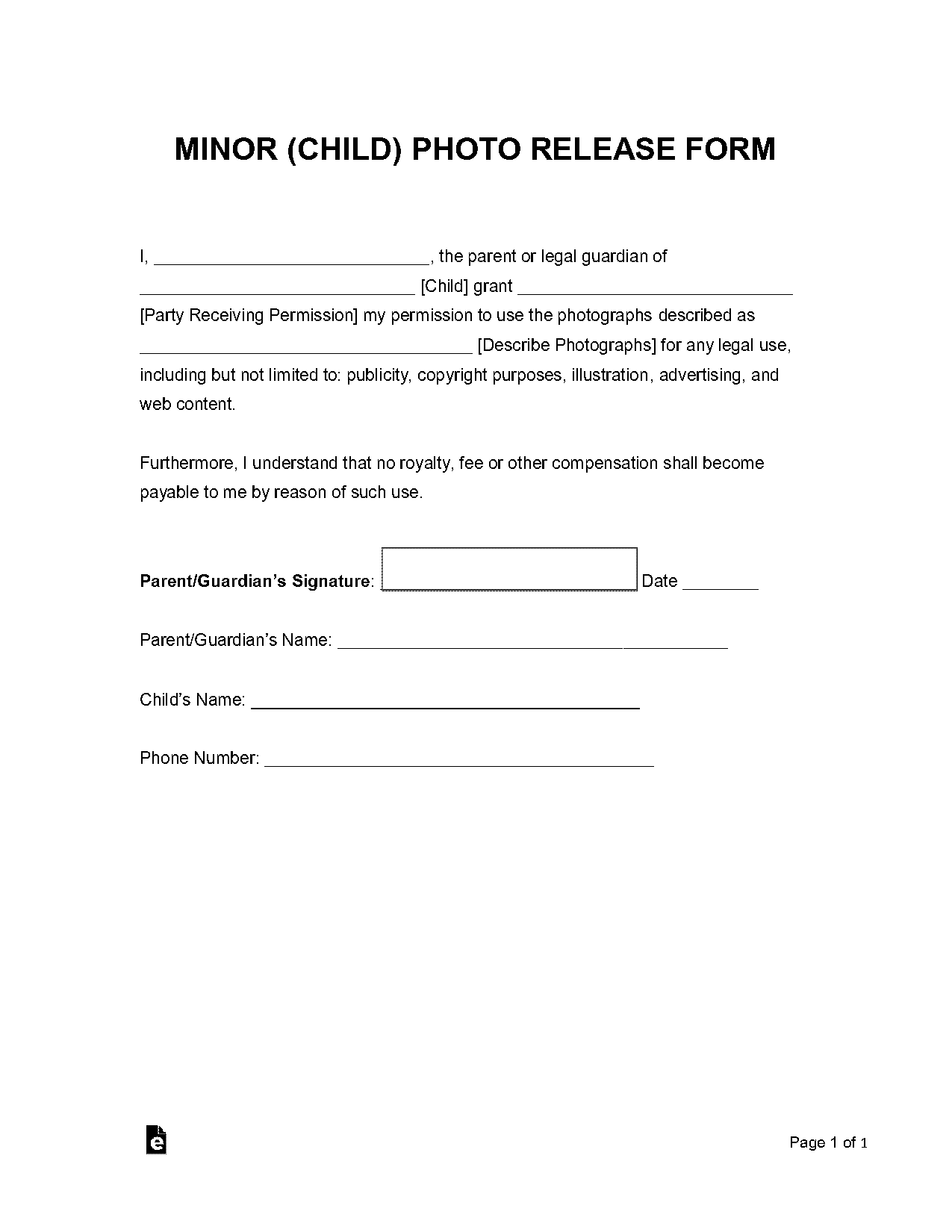 photography release form template