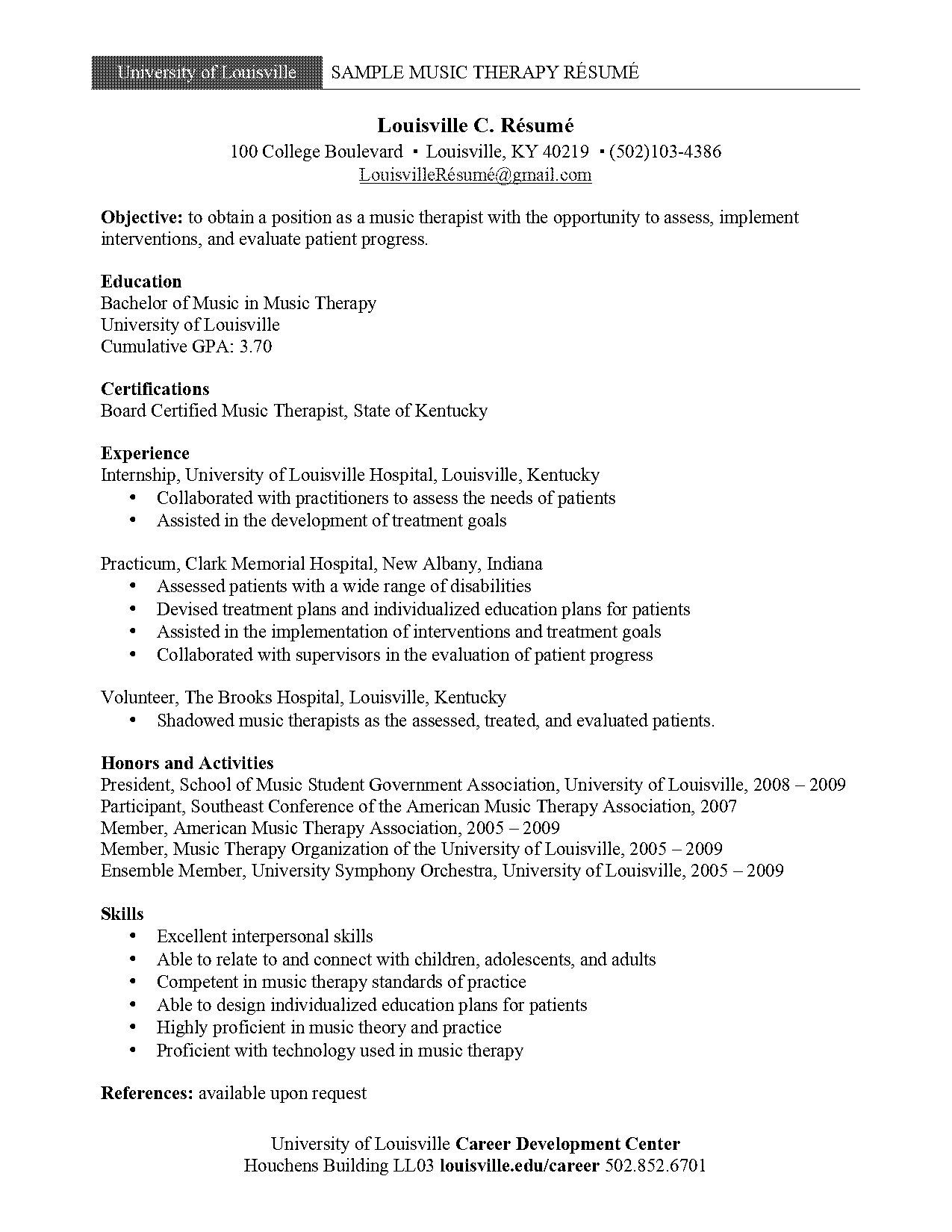 music resume objective samples