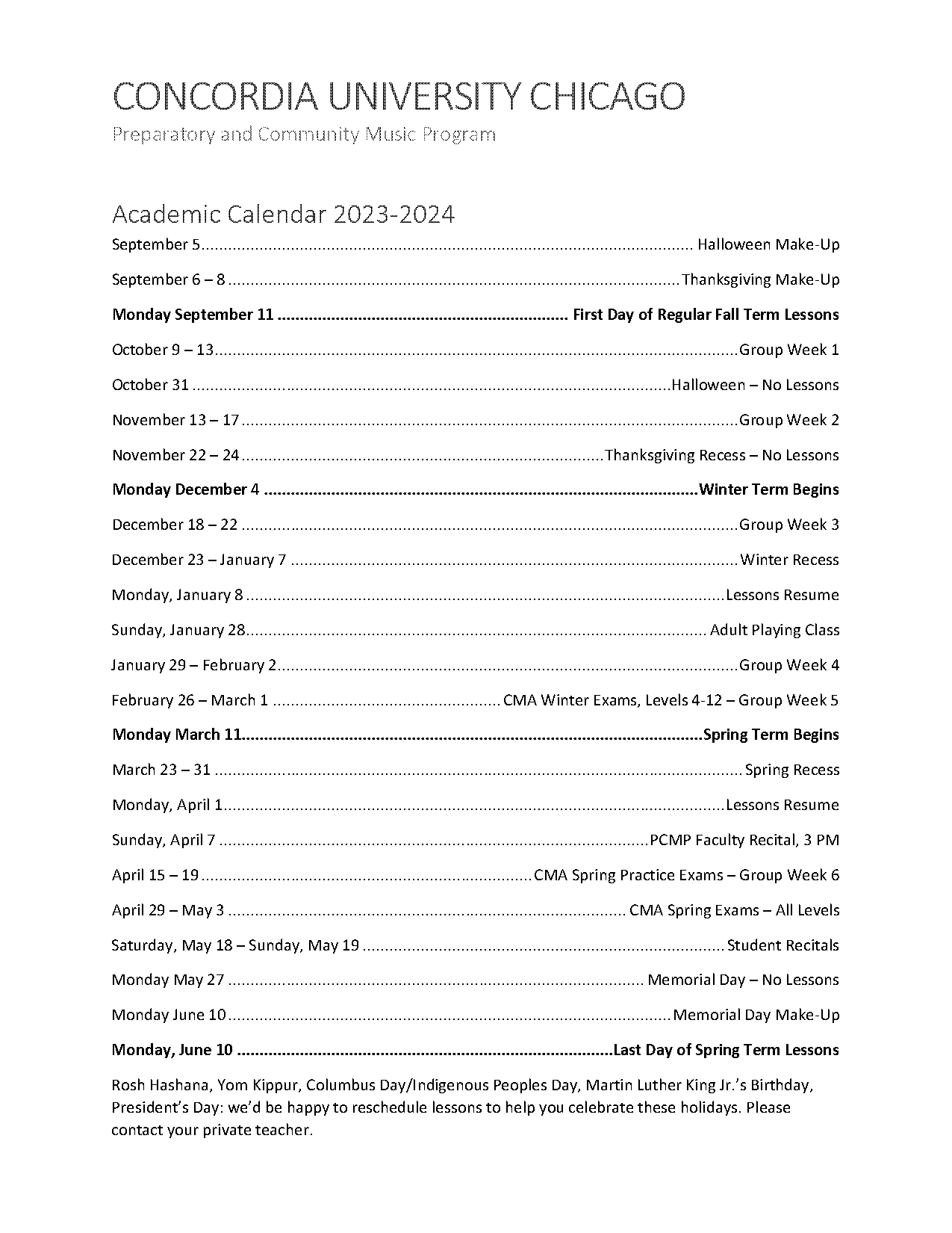 concordia university term dates