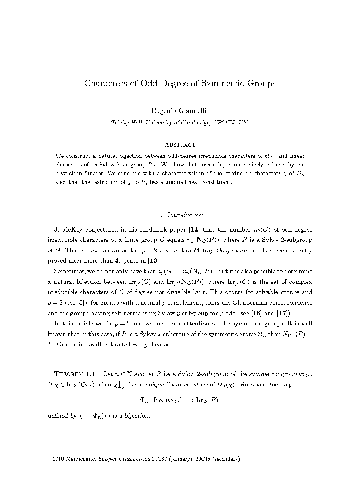 properties of odd symmetric groups