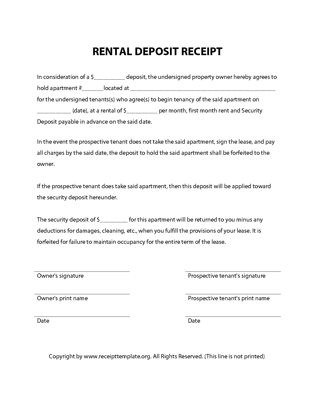 deposit receipt for rental property