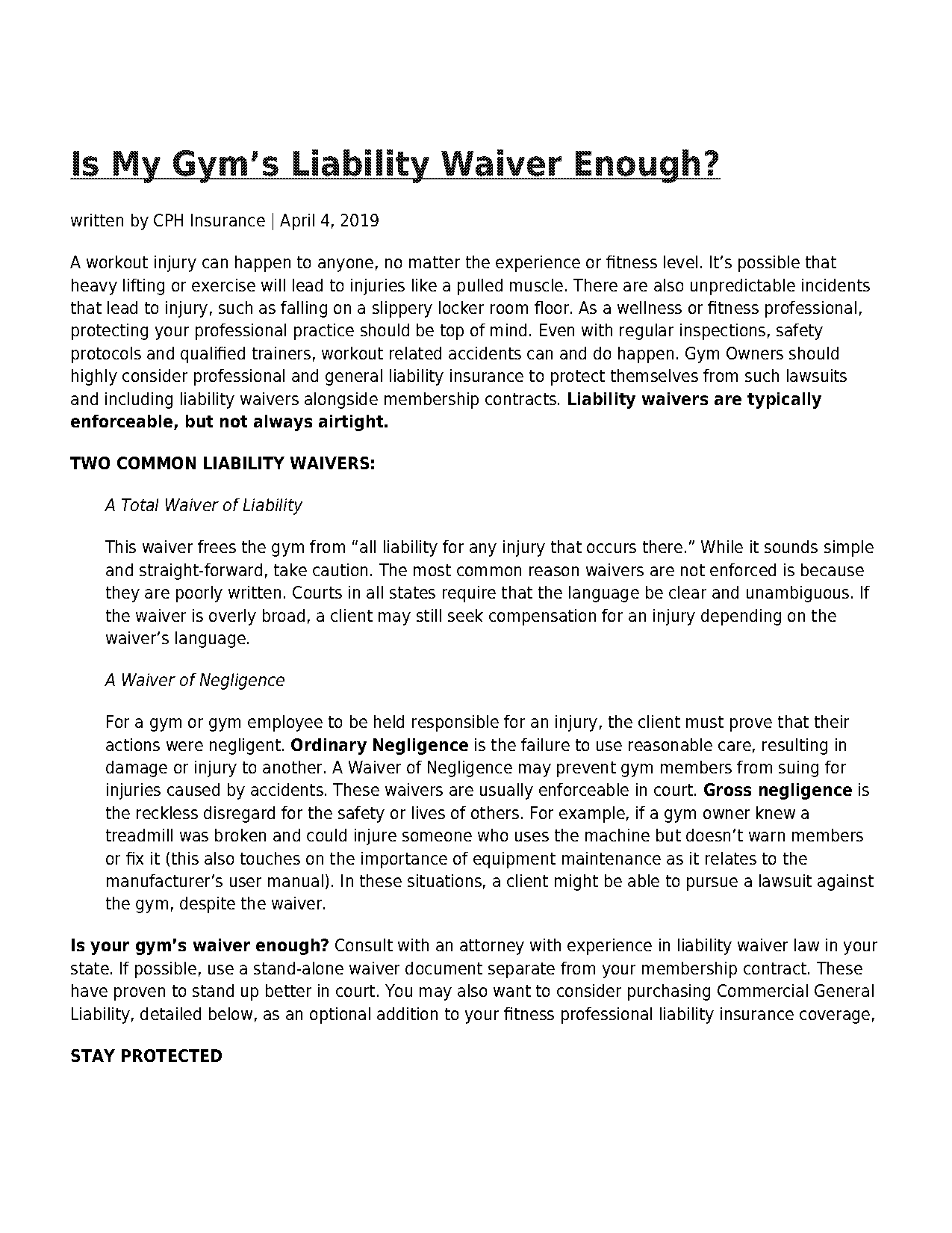 sample personal trainer liability waiver