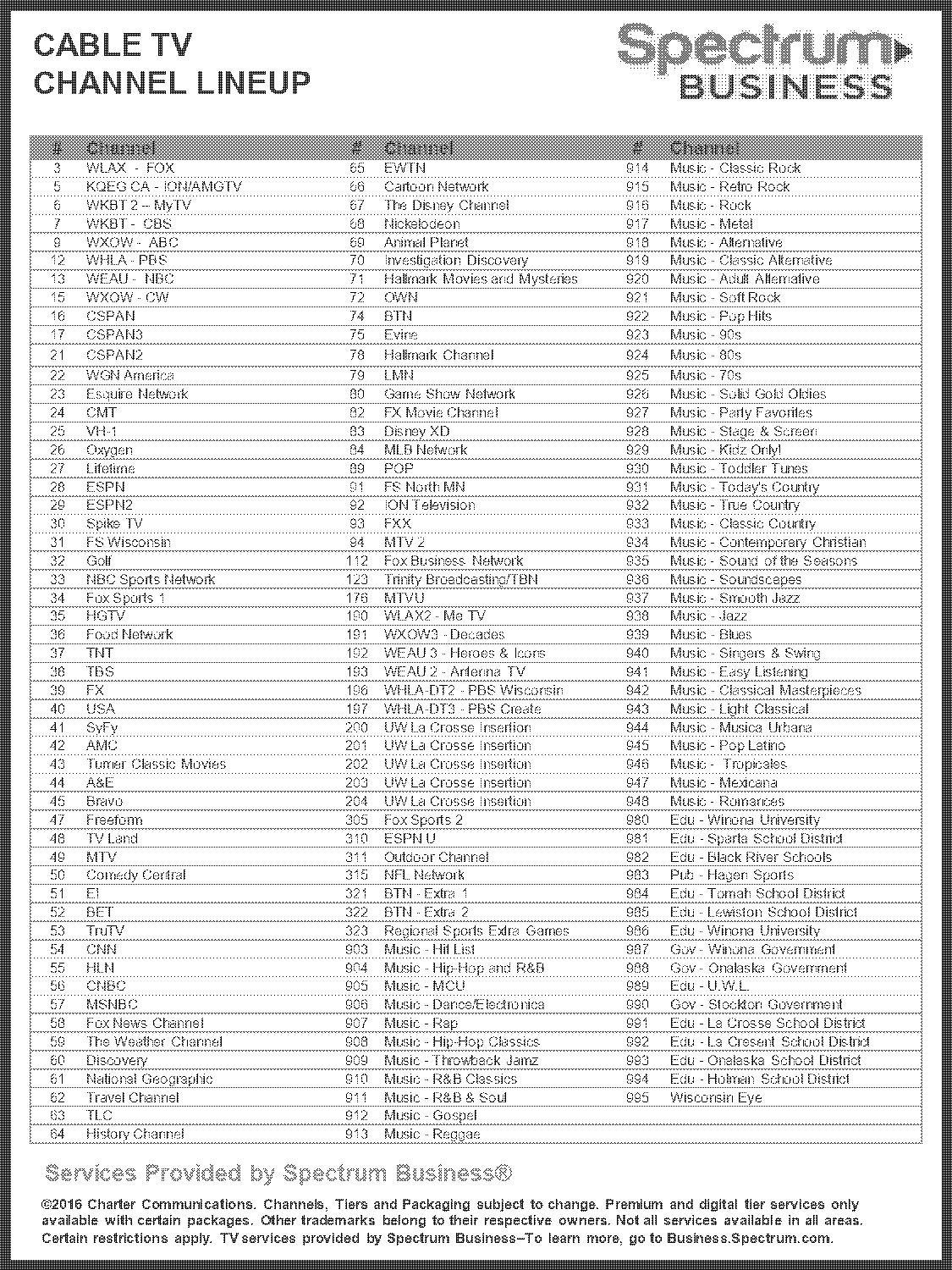 direct tv spectrum tv channel guide