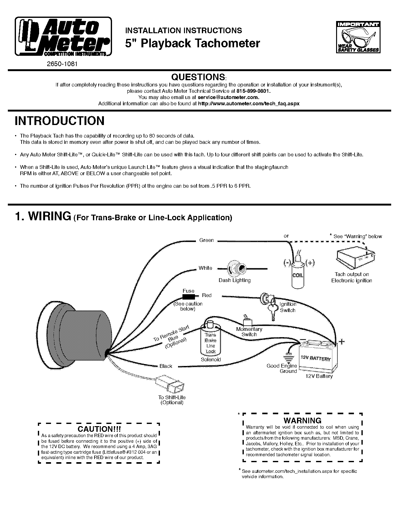 instruction manual for autometer tachometer