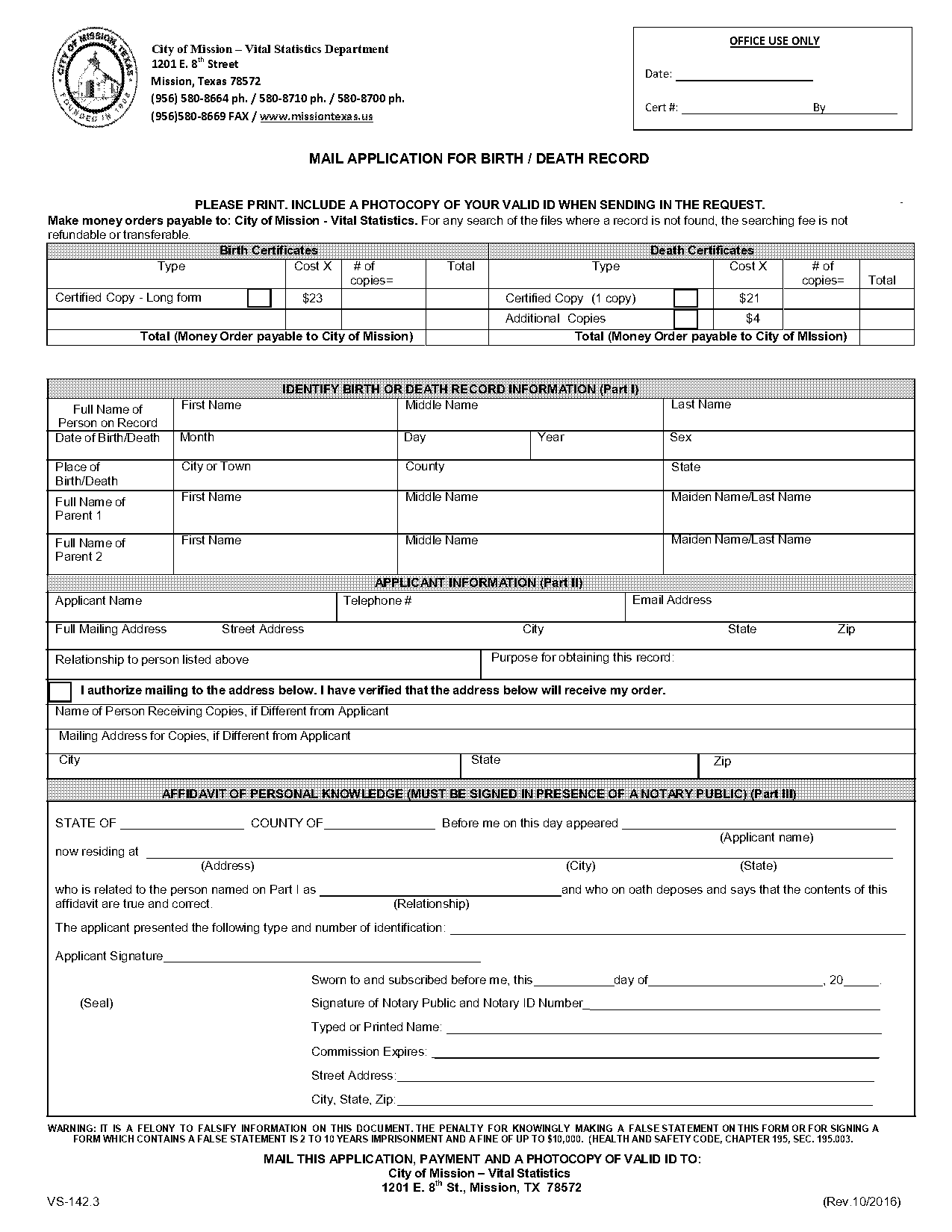 mission mail order form