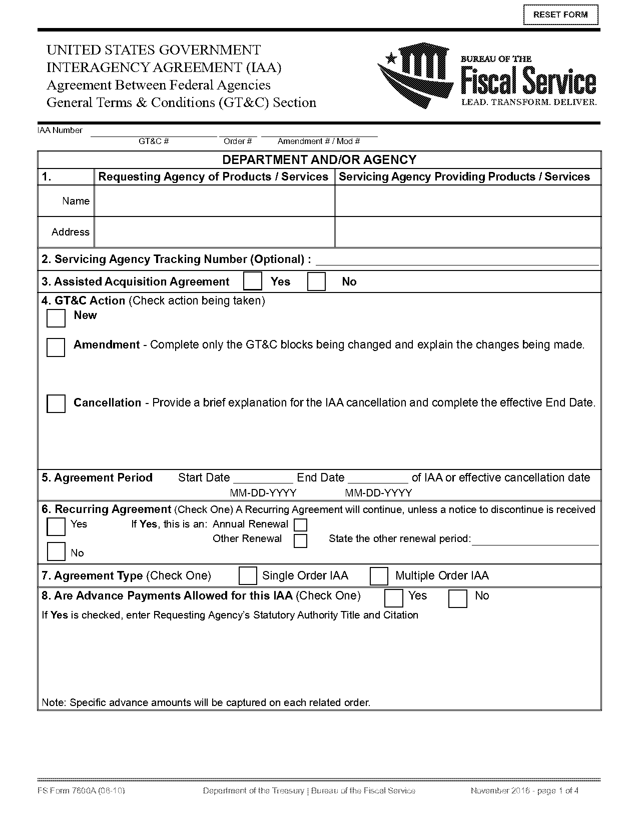 change in terms of contract form