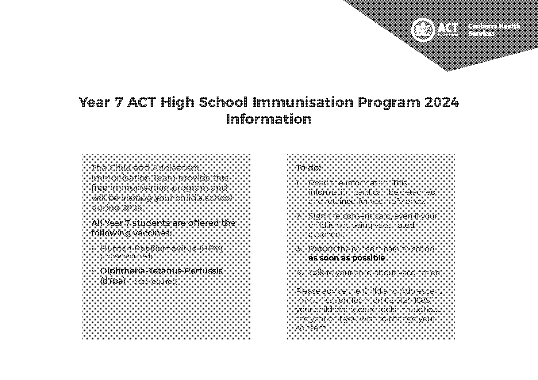 act school immunisation program