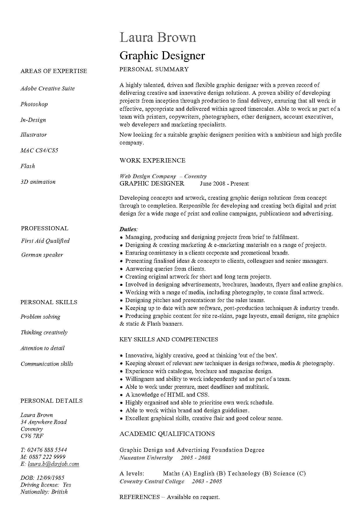 cv format for graphic designer pdf