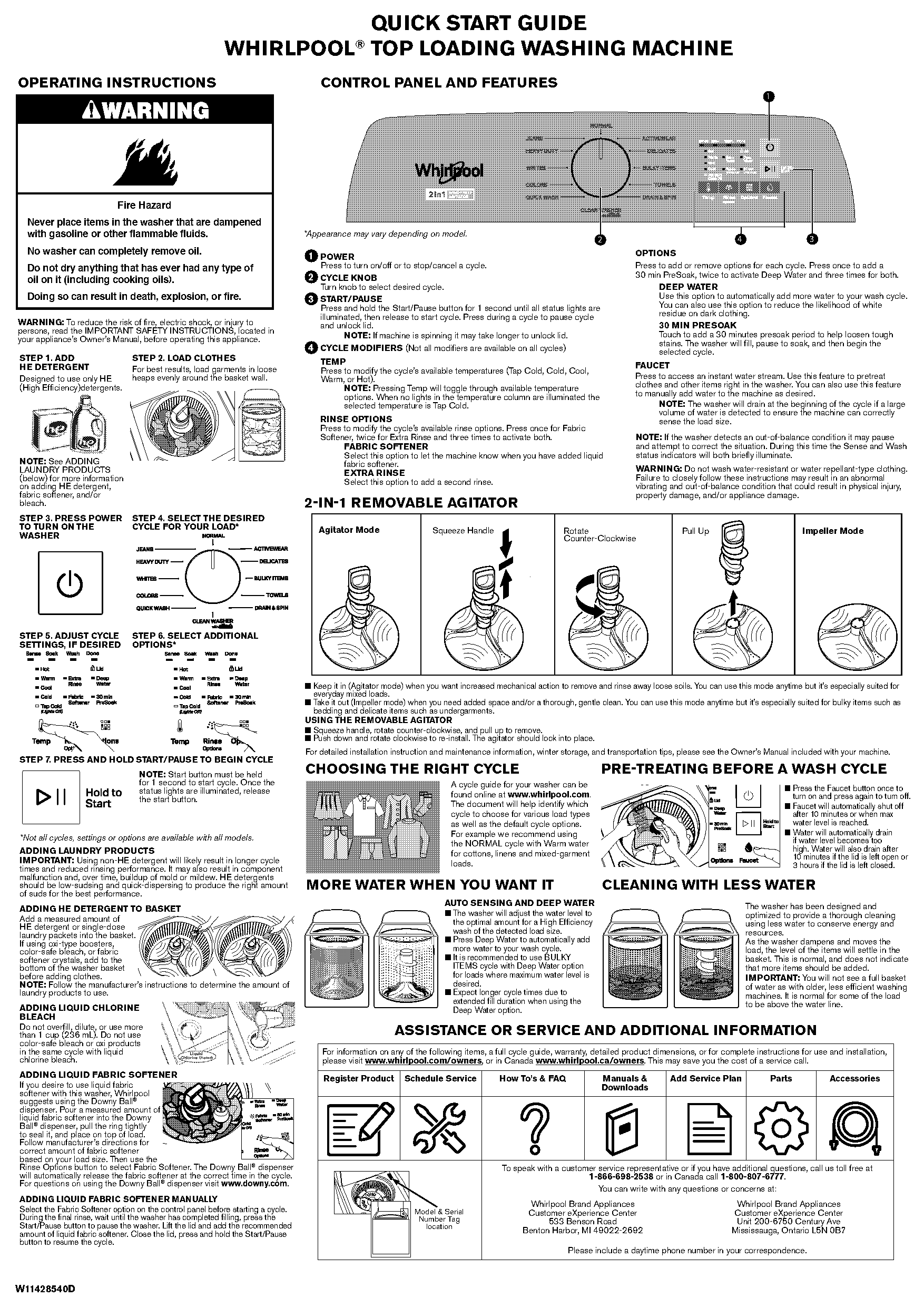 instructions for whirlpool washing machine