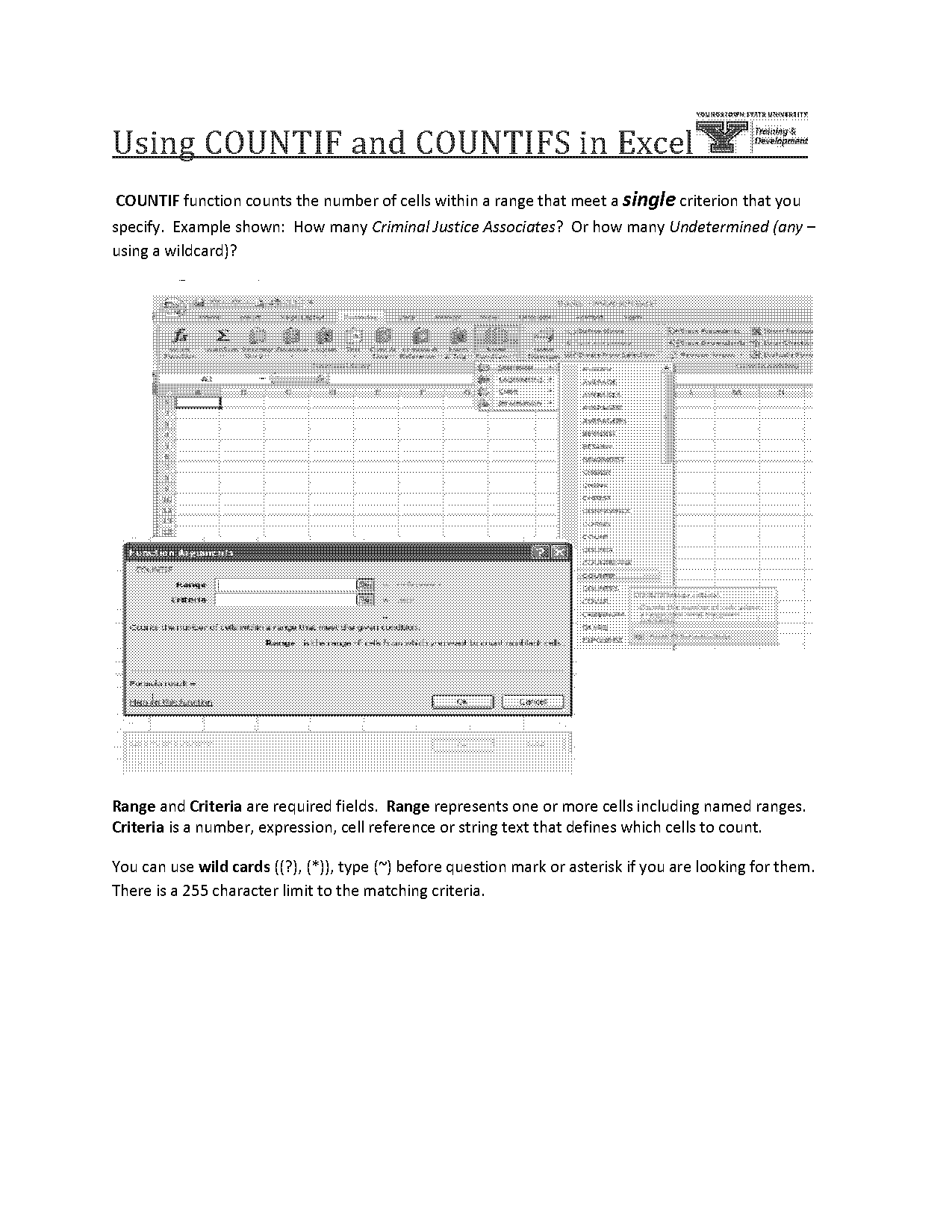 countif and statement in excel