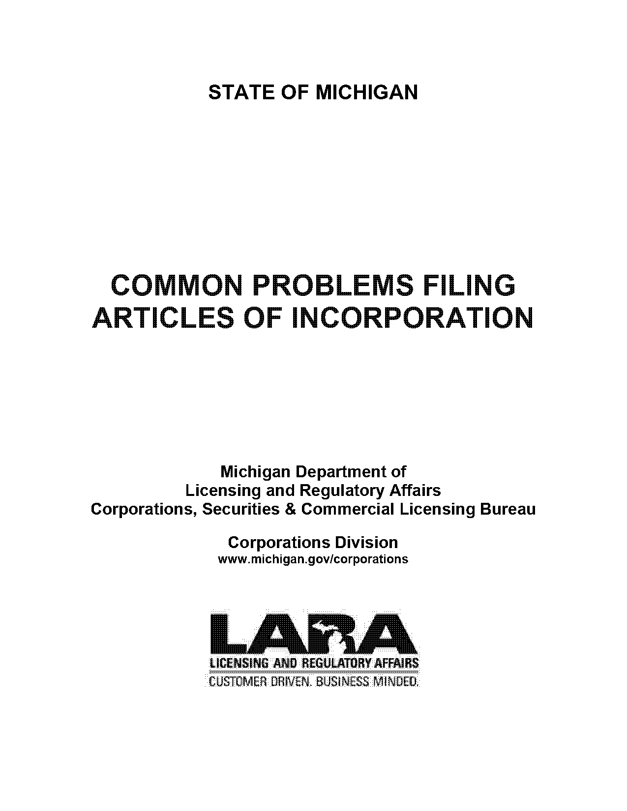 state of michigan article of incorporation